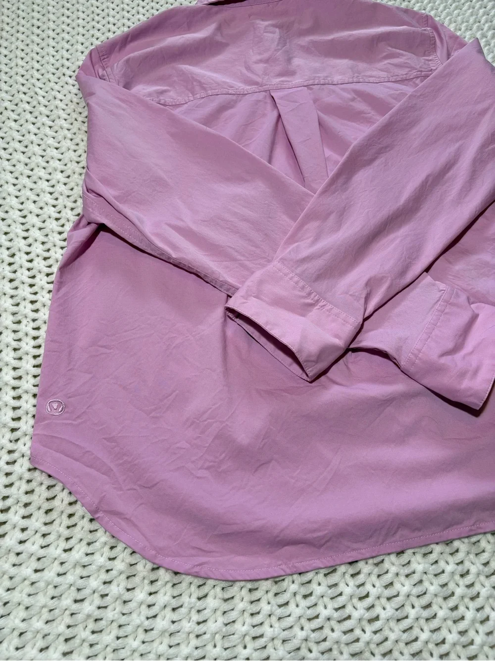 lululemon vita pink cotton blend poplin button down shirt size small